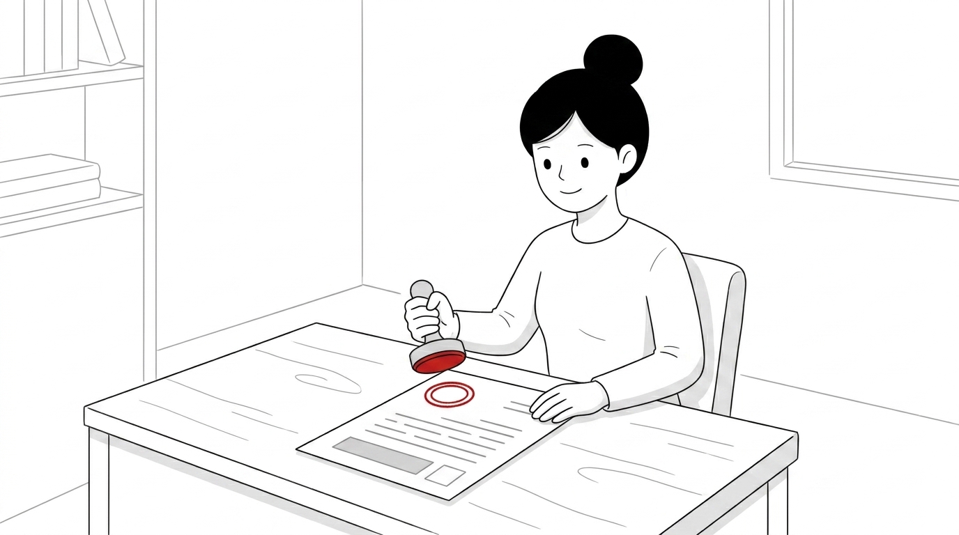공문에 빨간 직인을 찍는 모습 — 도토 공문관리 모듈